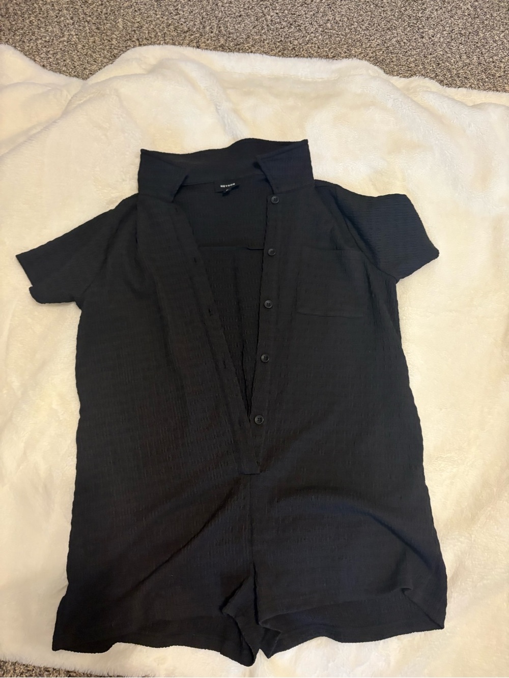 Black Short-Sleeve Romper Jumpsuit